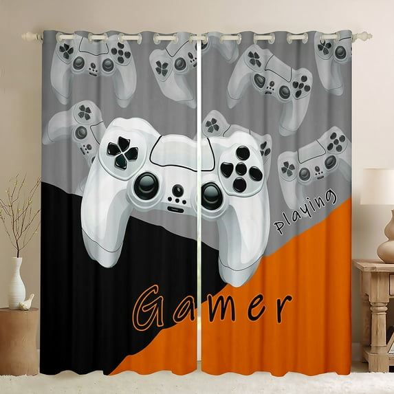 Manfei Gamer Gaming Lover Black Out Curtains for Boys, Cartoon Game Console Curtains Pack of 2 (42x63 Each), Black Orange Bedroom Curtains, Curtains Blackout Bedroom Decor