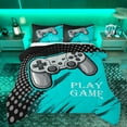 thumbnail image 1 of Manfei Gamer Gaming Queen Comforter Set,Gamepad Controller Bedding Sets,Cyan Graffiti Bedding Comforter Set For Teens,Microfiber Bedroom Decor Reversible,3pcs, 1 of 8