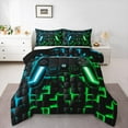 thumbnail image 1 of Manfei Gamer Gaming Queen Comforter Set,Vindoe Game Bedding Sets,Blue Green Geometry Bedding Comforter Set For Kid Boy,Lightweight Room Decorative Reversible,3pcs, 1 of 8