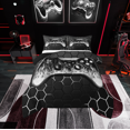 thumbnail image 1 of Manfei Gaming Bedding King Comforter Set,Geometry Hexagon Down Comforter,Gradent Black Silver Bedding Sets King with Comforter For Boy,Microfiber Room Decor Reversible,3 Pieces, 1 of 8