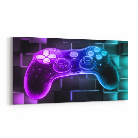 Manfei Gaming Gamepad Paintings Wall Decor Living Room, Gradient Buffalo Plaid Poster Prints 48x24, Video Game Wall Decorations for Bedroom 48x24, Luxury Living Room Decorative