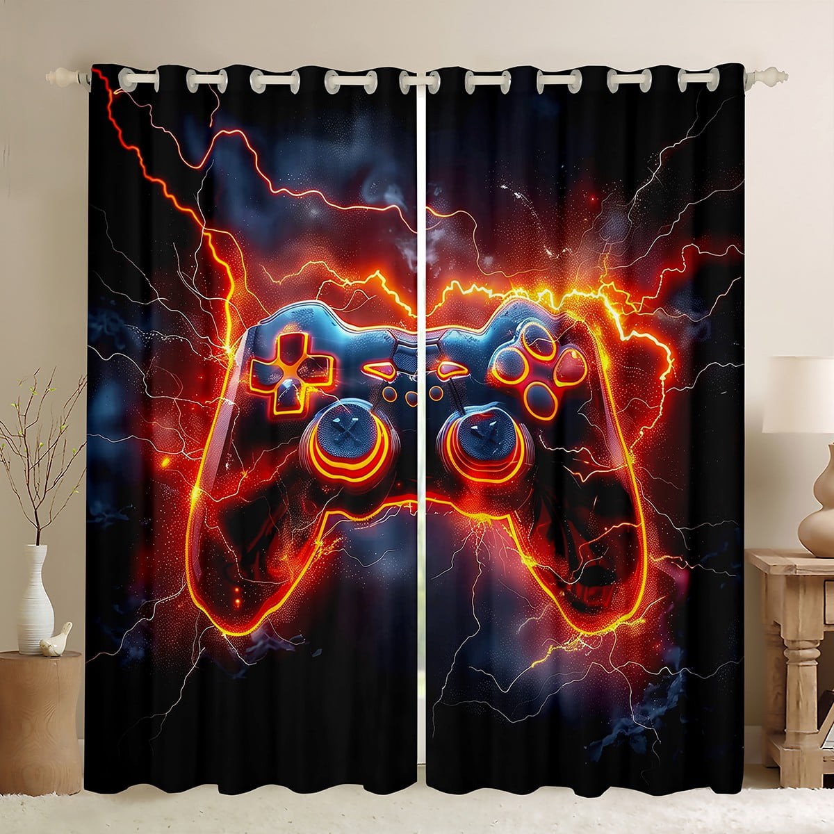 Manfei Gaming Gamepads Black Out Curtains,Abstract Lightning Curtains