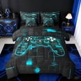 thumbnail image 1 of Manfei Gaming Twin Bedding Sets 7pcs,Geometric Plaid Bedding Comforter Set 7pcs,Gradent Cyan Black Sheet Sets For Boy,Microfiber Room Decor Reversible, 1 of 7