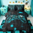 thumbnail image 1 of Manfei Gaming Twin Bedding Sets 7pcs,Geometric Plaid Bedding Comforter Set 7pcs,Gradent Cyan Black Sheet Sets For Boy,Microfiber Room Decor Reversible, 1 of 7