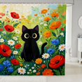 thumbnail image 1 of Manfei Garden Black Cat Shower Curtain 72Wx84L, Wildflower Daisy Bathroom Shower Curtain, Green, 1 of 5