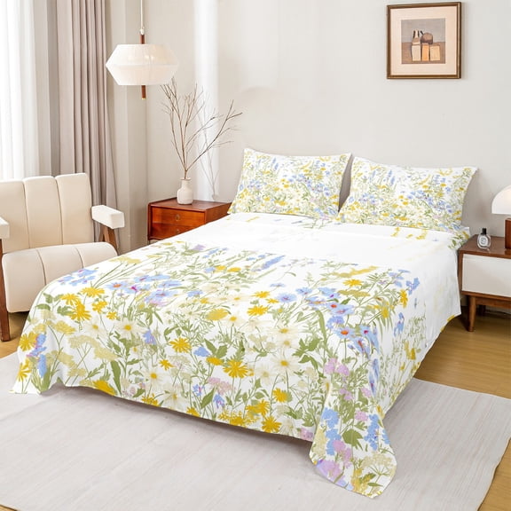 Manfei Garden Floral Flower Bed Sheets, Farmhouse Plant Botanical King Sheets, Vintage Fashion Style Sheet Set, Microfiber Bedroom Decor, 4pcs
