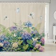 thumbnail image 1 of Manfei Garden Hydrangea Floral Shower Curtain 72Wx72L, Cute Flower Dragonfly Bathroom Curtain, Light Blue Purple Cream, 1 of 5