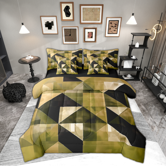 Manfei Geometric Abstract Bedding Comforter Set 7 Pieces, Square Rectangle Full Bedding Set, Teen Kid Child Adult Reversible Fitted Sheet Flat Sheet, Ultra Soft Home Decor