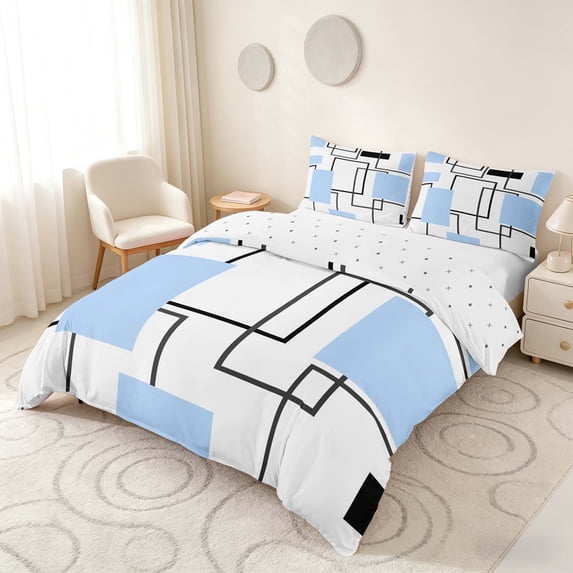 Manfei Geometric Blue Black Square Duvet Cover Queen,Contemporary ...
