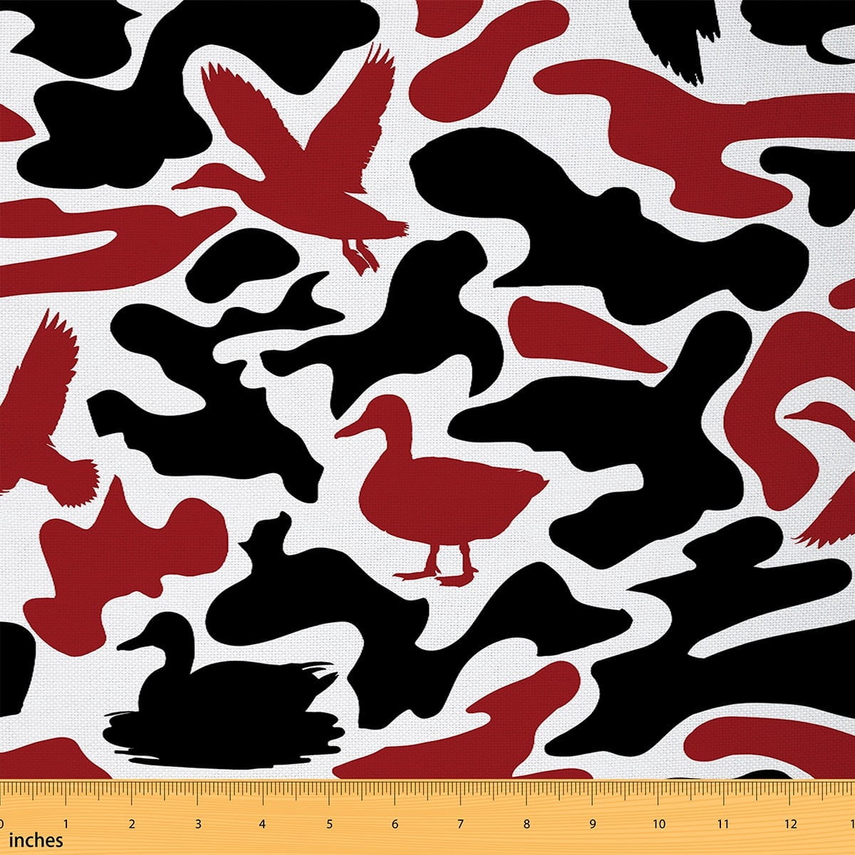 Manfei Geometric Camouflage Fabric by the Yard (3 Yards), Military Camo Decorative Fabric by the Yard, Hunting Duck DIY Fabric, Black Red White