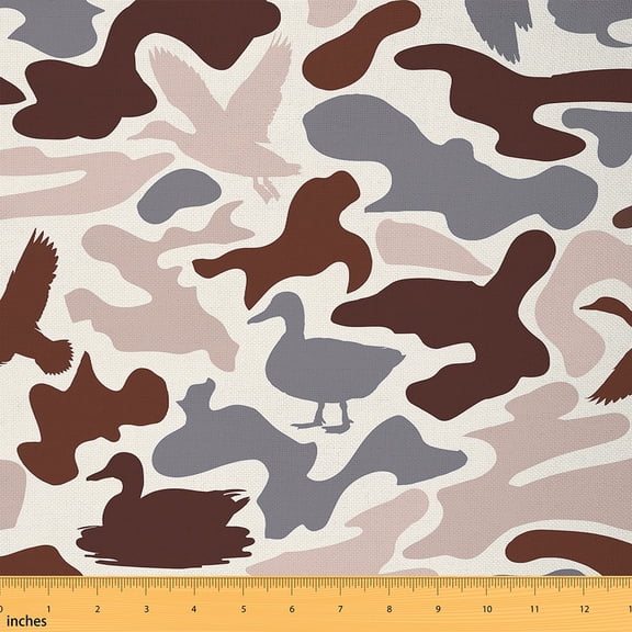 Manfei Geometric Camouflage Sewing & Crafting Fabric (3 Yards), Military Camo Home Decor Fabric by the Yard, Hunting Duck DIY Fabric, Gray Brown Pink