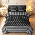 thumbnail image 1 of Manfei Geometric Check 7-Piece King Bedding,Minimalism Polka Dot King Bed in a Bag,Gray Black,Black Reversible, 1 of 7