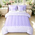 thumbnail image 1 of Manfei Geometric Check 7-Piece Twin Bedding,Minimalism Polka Dot Bedding Comforter Set,Purple,Reversible, 1 of 7