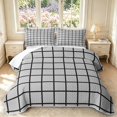 thumbnail image 1 of Manfei Geometric Check Quilt Full,Modern Checkered Full Bedspread Sets,Gray Black,3 Pieces,1 Coverlet and 2 Pillowcases, 1 of 7