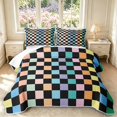 thumbnail image 1 of Manfei Geometric Check Quilt King,Modern Checkered King Coverlet Set,Black Yellow Blue,3pcs,1 Bedspread and 2 Pillowcases, 1 of 7
