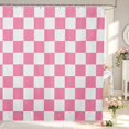 thumbnail image 1 of Manfei Geometric Check Shower Curtain 72Wx72L,Classic Checkered Bathroom Curtain,Pink White, 1 of 5
