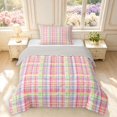 thumbnail image 1 of Manfei Geometric Check Twin Comforter Sets,Classic Checkered Themed Bedding Set,Pink Green,Light Gray Reversible,2pcs,1 Comforter and 1 Pillowcase,2pcs,1 Comforter and 1 Pillowcase, 1 of 7