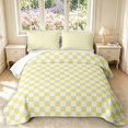 thumbnail image 1 of Manfei Geometric Check Twin Quilt Set,Classic Checkered Twin Coverlet Set,Yellow White,2-Piece,1 Bedspread and 1 Pillowcase, 1 of 7