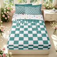 thumbnail image 1 of Manfei Geometric Check Zipper Full Size Comforter Sets with Fitted Sheet and 2 Pillowcases,Modern Checkered Zipper Bedding Set,Teal Green,Polkadot Reversible,4pcs, 1 of 8