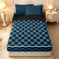thumbnail image 1 of Manfei Geometric Check Zipper Queen Comforter Set with Fitted Sheet and 2 Pillowcases,Classic Plaid Zipper Bedding Set,Blue Black,Black Reversible,4pcs, 1 of 8