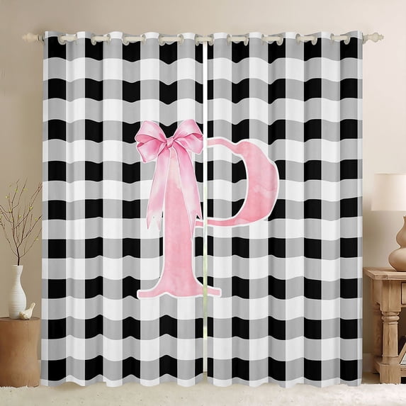 Manfei Geometric Checkered Print Blackout Curtains Set of 2 (52x84 Each),Initial Letter P Curtain