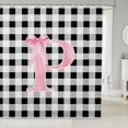 thumbnail image 1 of Manfei Geometric Checkered Print Shower Curtain 72Wx78L,Initial Letter P Bath Curtain, 1 of 5