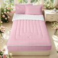 thumbnail image 1 of Manfei Geometric Checkered Zipper Full Size Comforter Sets with Fitted Sheet and 2 Pillowcases,Minimalist Grid Zipper Bedding Set,Light Pink,Reversible,4pcs, 1 of 8