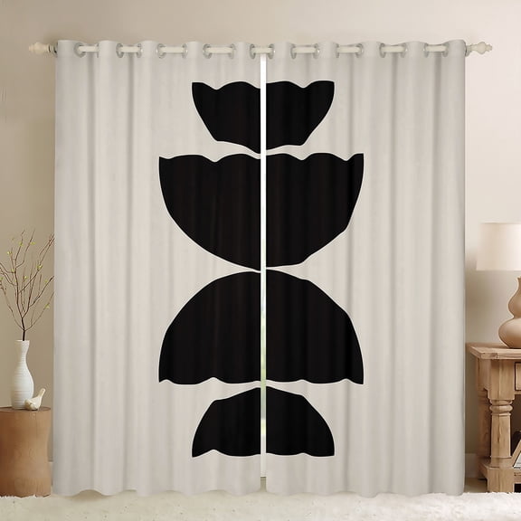 Manfei Geometric Circle Black Out Curtains,Abstract Aestheric Artwork Curtains Pack of 2 (42x63 Each),Beige Black Bedroom Curtains For Teens,Ultra Soft Home Decor
