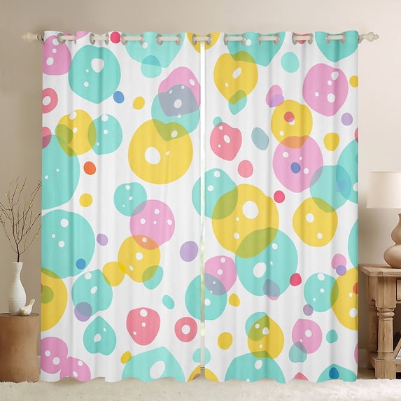 Manfei Geometric Circle Dot Black Out Curtains,Abstract Polka Dot Curtains Pack of 2 (42x63 Each),White Yellow Blue Bedroom Curtains For Girls,Ultra Soft Home Decor