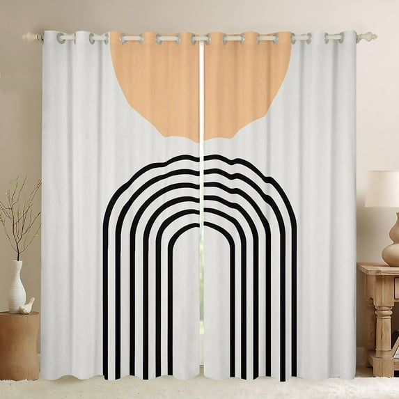 Manfei Geometric Circle Lines Curtains and Drapes,Abstract Stripes Aestheric Black Out Curtains,Beige Black Curtains Pack of 2 (52x63 Each) For Teens,Ultra Soft Home Decor