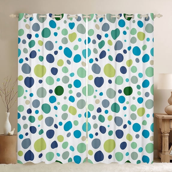 Manfei Geometric Circular Dot Black Out Curtains,Modern Geometric Art Curtains Pack of 2 (42x63 Each),Green Blue White Bedroom Curtains For Kids,Luxury Bedroom Decor