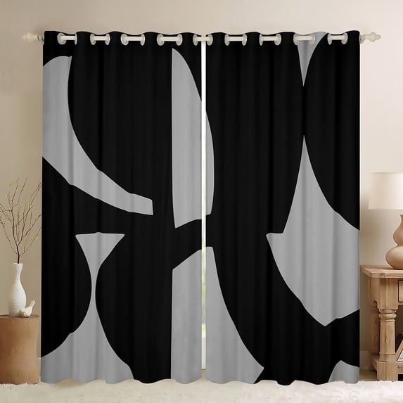 Manfei Geometric Geometry Curtains and Drapes (42x63),Modern Minimalism Desgin Blackout Curtains for Bedroom,Black Gray Curtains Pack of 2 (42x63),Lightweight Room Decor