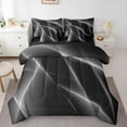 thumbnail image 1 of Manfei Geometric Geometric Lines Twin Bedding Sets 7-Piece,Modern Abstract Art Bedding Comforter Set,Gray Black Ribbon Sheet Sets For Teens,Microfiber Bedroom Decor,Reversible, 1 of 8