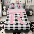 thumbnail image 1 of Manfei Geometric Gingham Letter R Zipper Twin Comforter Sets with Fitted Sheet and 2 Pillowcases,Personalized Monogrammed Gifts Zipper Bedding Set,Pink Reversible,4 Pieces, 1 of 7