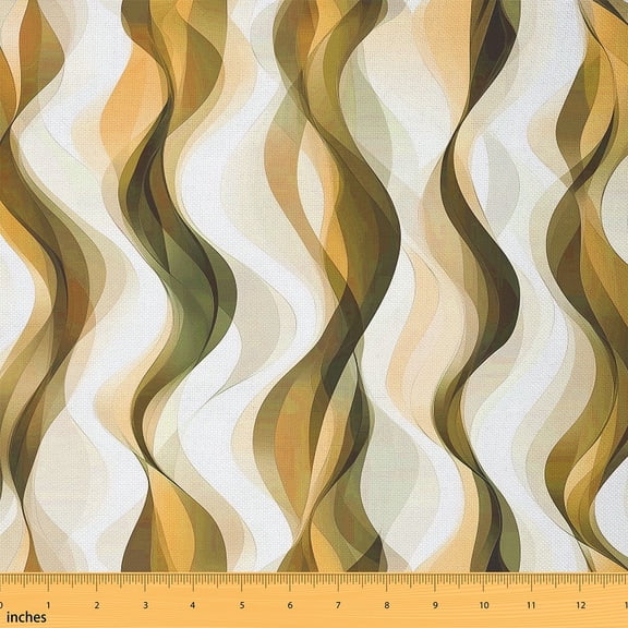 Manfei Geometric Gold Stripe Fabric by the Yard (1 Yard), Abstract Wave Lines Decorative Fabric by the Yard, Modern Aesthetic Sewing & Crafting Fabric