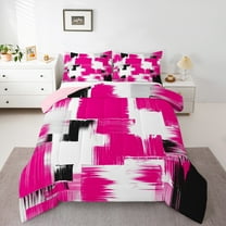 Manfei Geometric Graffiti Bedding Comforter Set,Modern Abstract Art Twin Comforter Sets,White Pink Black Bedding Set For Kids,Ultra Soft Home Decor Reversible,2-Piece