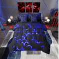 thumbnail image 1 of Manfei Geometric Hexagon 7-Piece Twin Bedding Sets,Minimalist Geometric Honeycomb Bedding Comforter Set,Blue Black Sheet Sets For Boys Boys,Super Cozy Room Decor Reversible, 1 of 8