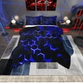 thumbnail image 1 of Manfei Geometric Hexagon Bedding Comforter Set,Minimalist Geometric Honeycomb Twin Comforter Sets,Blue Black Bedding Set For Boys Boys,Super Cozy Room Decor Reversible,2pcs, 1 of 8