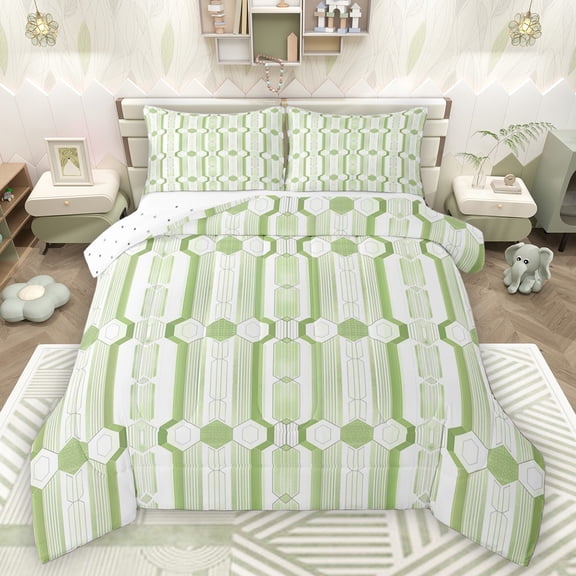 Manfei Geometric Honeycomb 3 Pieces Queen Comforter Set for Female Men,Abstract Stripes Ultra Soft Bedding Sets,Vintage Aesthetic Bedding Comforter Set Breathable,Microfiber Bedroom Decor,Reversible