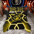 thumbnail image 1 of Manfei Geometric Honeycomb Bedding Comforter Set 2pcs for Boys, Black Gold Twin Comforter Sets, Neon Gradient Hexagon Bedding Set, Lightweight Room Decor, 1 of 8