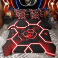 thumbnail image 1 of Manfei Geometric Honeycomb Bedding Comforter Set 7-Piece for Boys, Gradient Black Red Full Bedding Set, Neon Hexagon Fitted Sheet Flat Sheet, Microfiber Bedroom Decor, 1 of 8