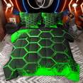 thumbnail image 1 of Manfei Geometric Honeycomb Bedding Comforter Set 7 Pieces for Boys, Green Black Queen Bedding Sets, Neon Gradient Hexagon Queen Sheet Sets, Breathable Home Decor, 1 of 8