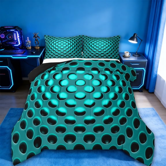 Manfei Geometric Honeycomb Bedding Comforter Set,Stereoscopic Geometric Twin Comforter Sets,Cyan Bedding Set,Microfiber Room Decorative Reversible,2-Piece