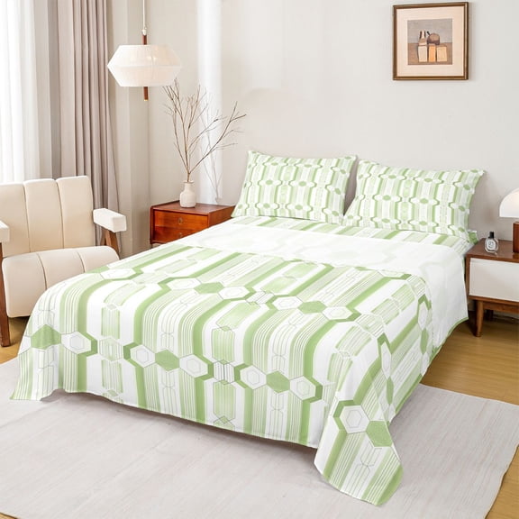 Manfei Geometric Honeycomb Full Size Sheets 4-Piece for Female Men,Abstract Stripes Breathable Bed Sheets,Vintage Aesthetic Lightweight Sheet Sets,Microfiber Bedroom Decor