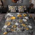 thumbnail image 1 of Manfei Geometric Honeycomb Hexagon 7 Pieces Bedding Comforter Set,Marble Texture Pattern Full Bedding Set,Gold Gray Fitted Sheet Flat Sheet For Men Women,Breathable Home Decor Reversible, 1 of 8