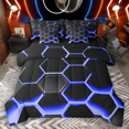 thumbnail image 1 of Manfei Geometric Honeycomb Twin Bedding Sets 7pcs for Boys, Black Blue Bedding Comforter Set, Neon Gradient Hexagon Sheet Sets, Super Cozy Room Decor, 1 of 8