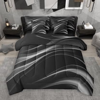 Manfei Geometric Lines 7-Piece Twin Bedding Sets,Minimalism Geometric Line Bedding Comforter Set,Gray Black Sheet Sets For Girls Boys,Super Cozy Room Decor Reversible