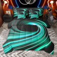 thumbnail image 1 of Manfei Geometric Lines 7 Pieces Bedding Comforter Set for Children Teens,Spiral Swirl Stripes Full Bedding Set Lightweight,Black Teal Fitted Sheet Flat Sheet,Breathable Home Decor,Reversible, 1 of 8