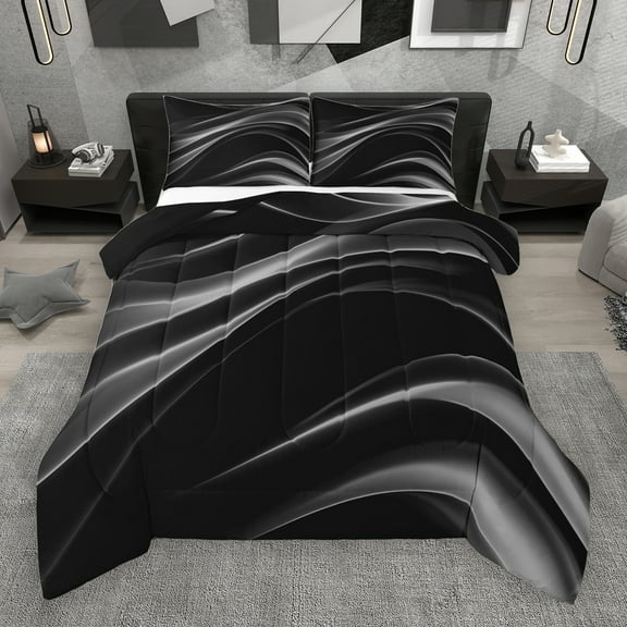Manfei Geometric Lines Bedding Comforter Set,Minimalism Geometric Line Twin Comforter Sets,Gray Black Bedding Set For Girls Boys,Super Cozy Room Decor Reversible,2-Piece