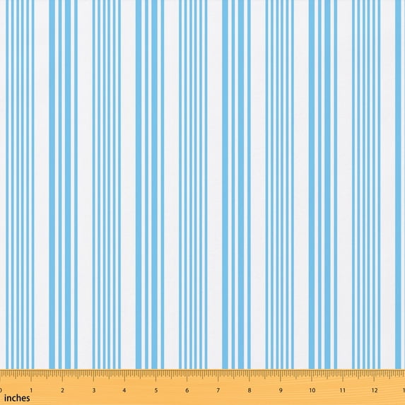 Manfei Geometric Lines Fabric by the Yard 10 Yards, Aesthetic Stripes Home Decor Fabric by the Yard, Skyblue White